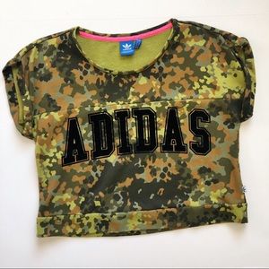 Adidas camo crew neck crop top